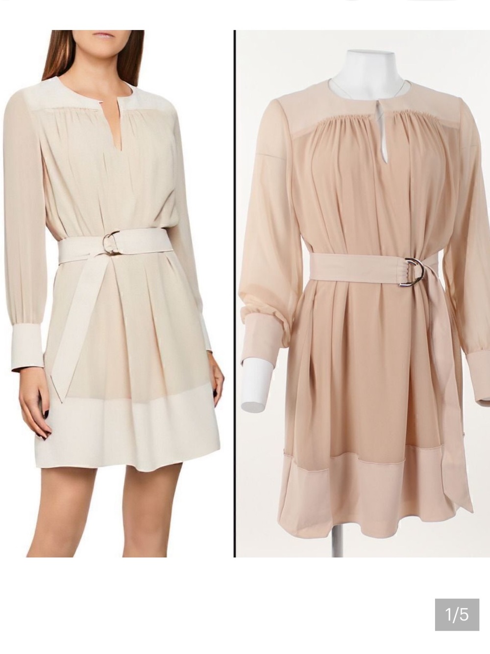 NWT- Reiss Finn Belted Pleat Shift Dress in Blush
